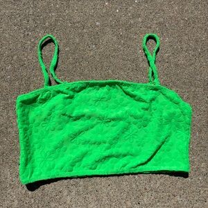 Vibrant Green Flower Textured Bikini Top